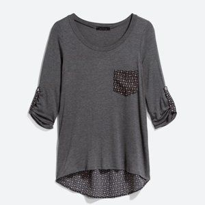 Ezra Gray Asymmetrical Cuffed Sleeve Top